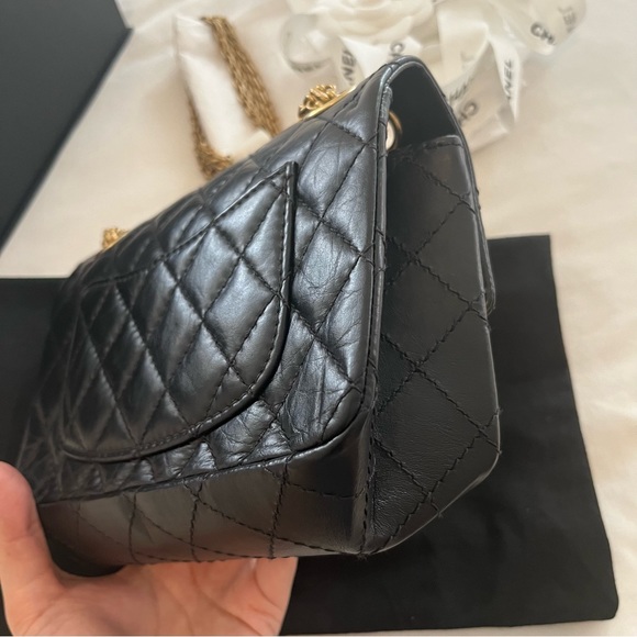 SOLD Authentic Chanel 2.55 Classic Mini Flap Bag Crossbody Aged Calfskin GHW - Picture 9 of 16